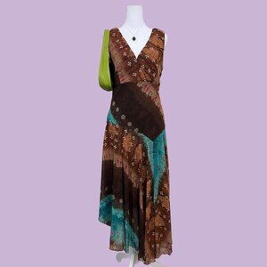 brown and blue floral vintage 90s sleeveless dress whimsical fairy boho grunge